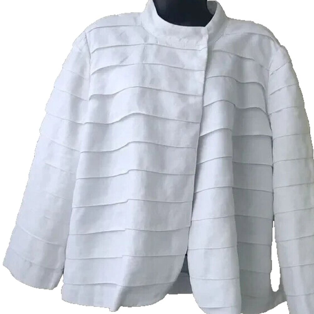 Sandra & Andre 100% Linen Textured Layered White Cardigan Jacket Size L